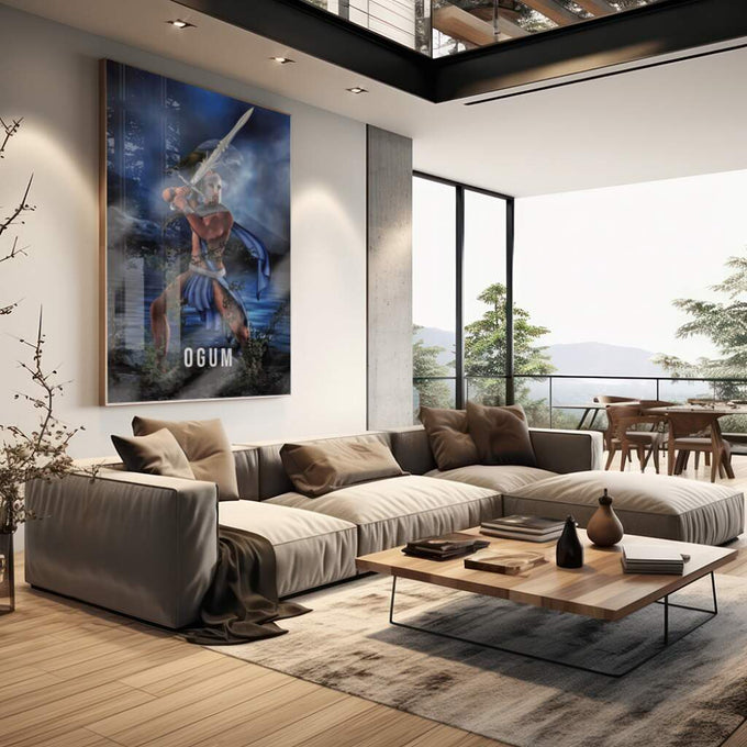 Quadro Decorativo Guerreiro Ogum ao Luar - Imponência Noturna - quadros decorativos para sala 1 Tela Vertical, 3 Telas - em quarto contemporaneo