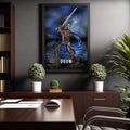 Quadro Decorativo Guerreiro Ogum ao Luar - Imponência Noturna - quadros decorativos para sala 1 Tela Vertical, 3 Telas - em ambiente decorado