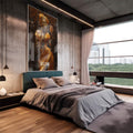 Quadro Decorativo Beleza de Oxum: Aura de Ouro e Paz - quadros decorativos 1 Tela Vertical, 3 Telas - em sala moderna