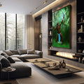 Quadro Decorativo: Oxossi em Cores Vibrantes - quadros decorativos 1 Tela Vertical, 3 Telas - em sala moderna