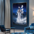 Quadro Decorativo Imponente Oxalá em Céu Estrelado - quadros decorativos para sala 1 Tela Vertical, 3 Telas - em ambiente decorado