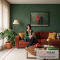 Quadro Decorativo Grande Coração Vermelho para Sala Verde | quadros decorativos para sala de estar | mulher com cabeça saindo de coração vermelho de poá ao lado de homem com alfinetes na cabeça | em ambiente 3 | Porao dos Quadros