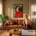 Quadro Decorativo Cachorro de Boné e Casaco Vermelho Fumando | quadros decorativos para sala de estar | cachorro ilustrado com boné bege e casaco vermelho fumando um cigarro | em ambiente 3 | Porao dos Quadros