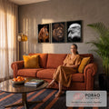 Quadro Decorativo Kit 3 Telas Cavalo Leão e Águia para Sala | quadros decorativos para sala de estar | três retratos de animais, cavalo castanho, leão com juba e águia em preto e branco | em ambiente 3 | Porao dos Quadros