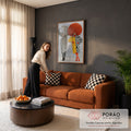 Duas mulheres fashion com perucas gigantes laranja e listrada e casacos xadrez, quadro decorativo