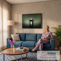 Quadro Decorativo Grande Carro Clássico para Sala Verde | quadros decorativos para sala de estar | carro clássico verde-oliva com listras pretas no capô visto de cima | em ambiente 3 | Porao dos Quadros