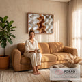 Quadro Decorativo Grande Ondas Abstratas para Sala Bege | quadros decorativos | ondas abstratas verticais em bege e marrom com textura amadeirada | em ambiente 2 | Porao dos Quadros
