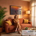 Quadro Decorativo Grande Gaivotas Voando para Sala Laranja | quadros decorativos para sala de estar | gaivotas voando sobre o mar durante pôr do sol laranja e vermelho | em ambiente 3 | Porao dos Quadros