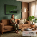 Carro superesportivo verde escuro de lado, com rodas pretas e fundo verde liso, quadro decorativo