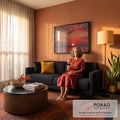 Quadro Decorativo Grande Corvos em Árvore para Sala Vermelho | quadros decorativos para sala de estar | corvos em silhueta sobre árvore seca com pôr do sol vermelho ao fundo | em ambiente 3 | Porao dos Quadros