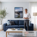 Quadro Decorativo Grande Águia Pescando Peixe para Sala Azul | quadros decorativos para sala de estar | águia capturando peixe sobre lago com montanhas nevadas ao fundo | em ambiente 3 | Porao dos Quadros