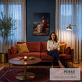 Quadro Decorativo Grande Jesus Contemplando para Sala | quadros decorativos para sala de estar | Jesus sentado numa rocha com manto vermelho olhando para o céu estrelado | em ambiente 3 | Porao dos Quadros
