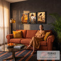 Quadro Decorativo Kit 3 Telas Nossa Senhora Cristo para Sala | quadros decorativos para sala de estar | tríptico com Nossa Senhora, Sagrado Coração de Jesus e Jesus orando diante de três cruzes | em ambiente 3 | Porao dos Quadros