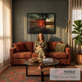 Quadro Decorativo Grande Árvore Seca para Sala Vermelho | quadros decorativos para sala de estar | árvore seca silhueta sobre pôr do sol vermelho com grade digital na água | em ambiente 3 | Porao dos Quadros