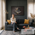 Quadro Decorativo Grande Xadrez Derretendo para Sala Preto | quadros decorativos para sala de estar | peças de xadrez derretendo com gotas coloridas sobre tabuleiro flutuante | em ambiente 3 | Porao dos Quadros