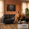 Mona Lisa sentada com rosto pintado de Noite Estrelada e Van Gogh segurando paleta, quadro decorativo