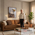 Águia-de-cabeça-branca em close, bico amarelo aberto e penas marrons sobre fundo cinza, quadro decorativo