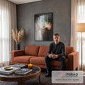 Trem elevado de Chicago entre arranha-céus com vapor e luzes âmbar em dia nublado, quadro decorativo