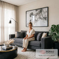 Quadro Decorativo Grande Fumaça Abstrata para Sala Preto | quadros decorativos para sala de estar | formas de fumaça abstrata preta ondulada sobre fundo branco | em ambiente 3 | Porao dos Quadros