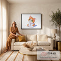 Quadro Decorativo Grande Gatinho e Branco para Quarto | quadros decorativos para sala de estar | gatinho laranja e branco de olhos verdes com a pata no queixo | em ambiente 3 | Porao dos Quadros