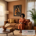Quadro Decorativo Mulher Dourada entre Tambores Africanos | quadros decorativos para sala de estar | em ambiente 3 | Porao dos Quadros