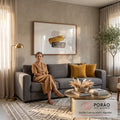 Quadro Decorativo Grande Abstrato e Cinza para Sala Dourado | quadros decorativos para sala de estar | faixas abstratas em dourado e cinza cruzadas por linhas finas em ziguezague | em ambiente 3 | Porao dos Quadros