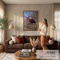 Quadro Decorativo Águia Americana Pousada em Galho | quadros decorativos para sala de estar | águia-de-cabeça-branca pousada em galho com brotos vermelhos ao redor | em ambiente 3 | Porao dos Quadros