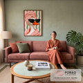 Quadro Decorativo Ganso de Óculos Escuros e Toalha Rosa | quadros decorativos para sala de estar | ganso branco com toalha rosa, óculos escuros e roupão sobre fundo listrado verde | em Quadros para Escritorio | Porao dos Quadros