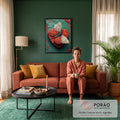 Borboleta de asas bege e vermelhas sobre coração vermelho rachado em fundo verde, quadro decorativo