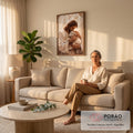 Quadro Decorativo Grande Jesus Abraçando para Sala Bege | quadros decorativos para sala de estar | homem de manto branco beijando cordeiro branco com pomba voando ao fundo dourado | em ambiente 3 | Porao dos Quadros