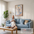 Quadro Decorativo Grande Jesus Cristo de Braços para Sala | quadros decorativos para sala de estar | Jesus Cristo de túnica branca e braços abertos sobre nuvens com raios de luz | em ambiente 3 | Porao dos Quadros