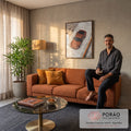 Porsche 911 clássico cor cobre fotografado de cima sobre piso de concreto cinza, quadro decorativo