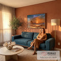 Quadro Decorativo Pôr do Sol no Vale dos Monumentos | quadros decorativos para sala de estar | pôr do sol dourado sobre torres rochosas de deserto com céu estrelado | em ambiente 3 | Porao dos Quadros