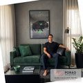 Quadro Decorativo Grande Pantera Negra e Carro para Sala | quadros decorativos para sala de estar | pantera negra caminhando à frente de carro esportivo preto com faróis verde neon | em ambiente 3 | Porao dos Quadros