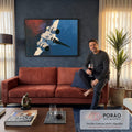 Quadro Decorativo Nave Espacial Branca entre Nebulosa | quadros decorativos para sala de estar | nave espacial branca com asas em delta cruzando nebulosa vermelha e céu azul | em ambiente 3 | Porao dos Quadros