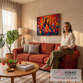 Jesus com o Sagrado Coração em chamas, flores, beija-flores e borboletas em arte poligonal, quadro decorativo