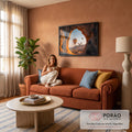 Quadro Decorativo Grande Balões de Ar Laranja para Sala | quadros decorativos para sala de estar | balões de ar quente coloridos vistos por abertura de pedra na Capadócia ao amanhecer | em ambiente 3 | Porao dos Quadros