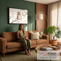 Quadro Decorativo Grande Coruja de Bebê para Quarto de Bebê | quadros decorativos para sala de estar | coruja filhote em aquarela pousada em galho com folhas verdes sobre fundo bege | em ambiente 3 | Porao dos Quadros