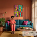 Quadro Decorativo Grande Grito de Munch Sala para Sala Rosa | quadros decorativos para sala de estar | figura gritando em quatro paletas pop art vibrantes inspirada em O Grito | em ambiente 3 | Porao dos Quadros