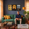 Quadro Decorativo Kit 3 Telas Cruz para Sala Dourado | quadros decorativos para sala de estar | cruz de madeira com coroa de espinhos e luz dourada ao lado de multidão à beira-mar | em ambiente 3 | Porao dos Quadros
