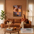 Quadro Decorativo Folhas de Outono com Gotas ao Pôr do Sol | quadros decorativos para sala de estar | folhas de bordo alaranjadas com gotas de água ao pôr do sol sobre o mar | em Quadros para Quarto | Porao dos Quadros