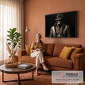 Quadro Decorativo Grande Macaco de Chapéu para Sala Preto | quadros decorativos para sala de estar | macaco de chapéu fedora e corrente de ouro em fundo preto | em ambiente 3 | Porao dos Quadros
