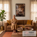 Quadro Decorativo Grande Santa Ceia Vista da Mesa para Sala | quadros decorativos para sala de estar | cena da Última Ceia com Jesus e apóstolos à mesa iluminada por velas | em ambiente 3 | Porao dos Quadros