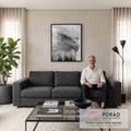 Quadro Decorativo Grande Águia e Branco para Sala Preto | quadros decorativos | close-up de águia em preto e branco mostrando olho e bico detalhados | em ambiente 2 | Porao dos Quadros