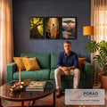 Quadro Decorativo Kit 3 Telas Jesus a Multidão para Sala | quadros decorativos para sala de estar | Jesus cercado por multidão sob luz dourada, entre árvore na floresta e árvore no penhasco | em ambiente 3 | Porao dos Quadros