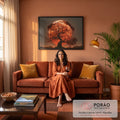 Quadro Decorativo Grande Árvore Solitária para Sala Vermelho | quadros decorativos para sala de estar | árvore seca em silhueta contra lua vermelha gigante ao entardecer | em ambiente 3 | Porao dos Quadros
