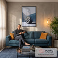 Quadro Decorativo Grande Carro Esportivo para Sala Azul | quadros decorativos para sala de estar | roda cromada de carro esportivo azul clássico em close-up detalhado | em ambiente 3 | Porao dos Quadros