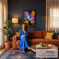 Quadro Decorativo Grande Árvore Seca com Céu para Sala Azul | quadros decorativos para sala de estar | árvore seca sob céu dividido em quatro atmosferas diferentes, sol, lua e estrelas | em ambiente 3 | Porao dos Quadros