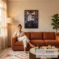 Quadro Decorativo Grande Águia e Tigre para Sala Branco | quadros decorativos para sala de estar | águia de cabeça branca com bico aberto sobre fundo com rosto de tigre desfocado | em ambiente 3 | Porao dos Quadros