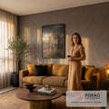 Leopardo caminhando na grama da savana sob céu escuro de tempestade com luz dourada, quadro decorativo